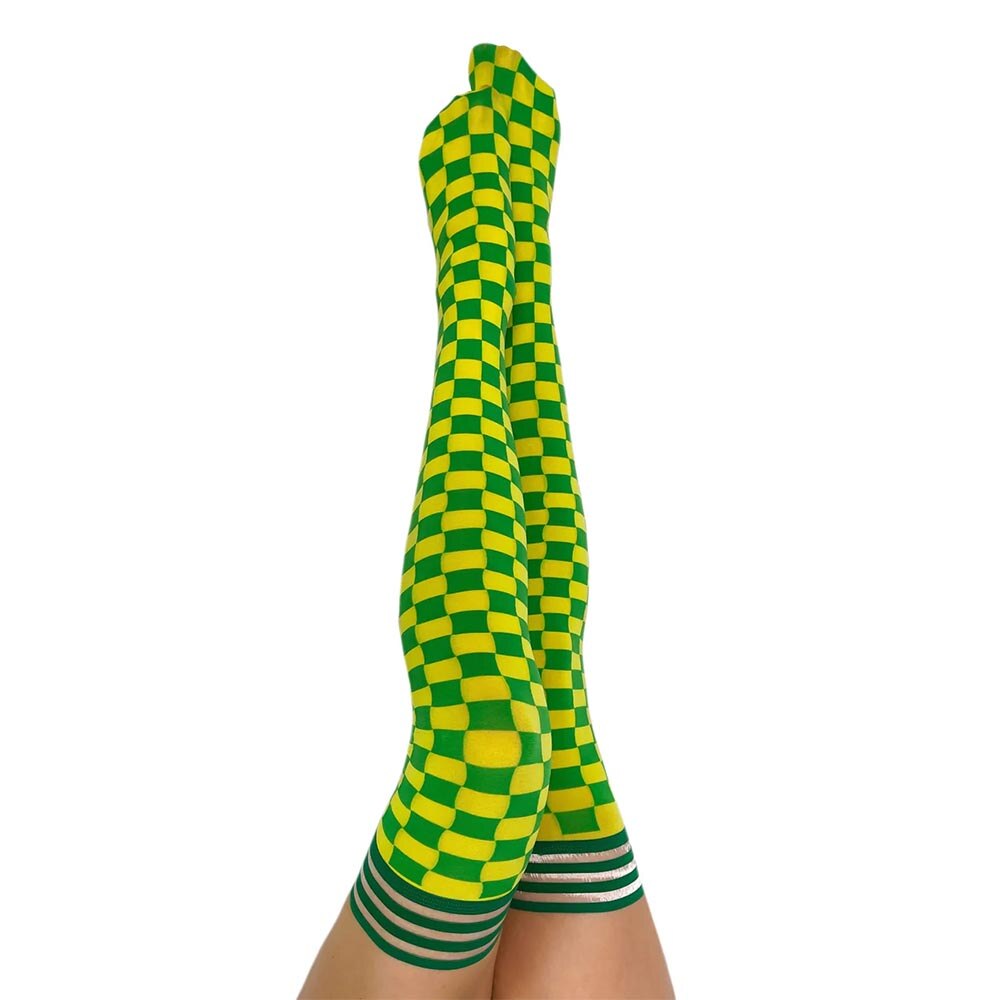 Ducks Spirit, Green, Knee, Accessories, Women, Kix'ies, Checkboard pattern, Sock, Size A, 950909